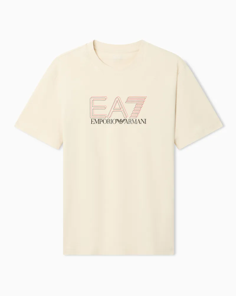 EA7 Visibility T-Shirt aus Baumwoll-Jersey mit Rundhalsausschnitt Beige
