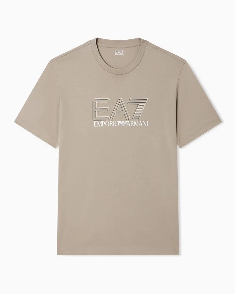 EA7 Baumwoll-T-Shirt Visibility mit Rundhalsausschnitt Beige