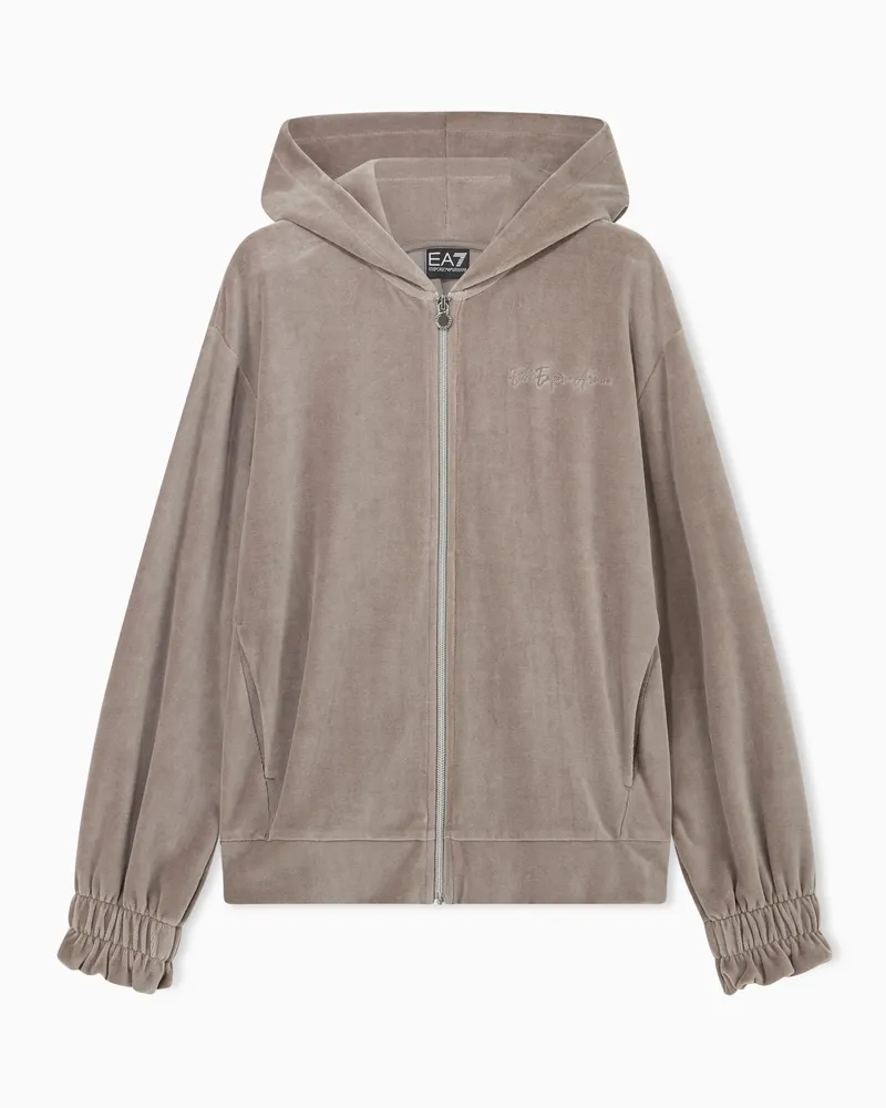 EA7 Sweatjacke Athletic Velour Regular Fit mit Kapuze Grau