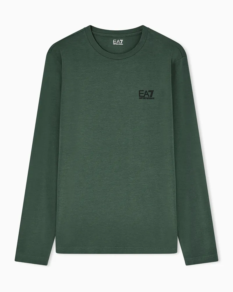EA7 Core Identity Baumwoll-T-Shirt mit langen Ärmeln Grün