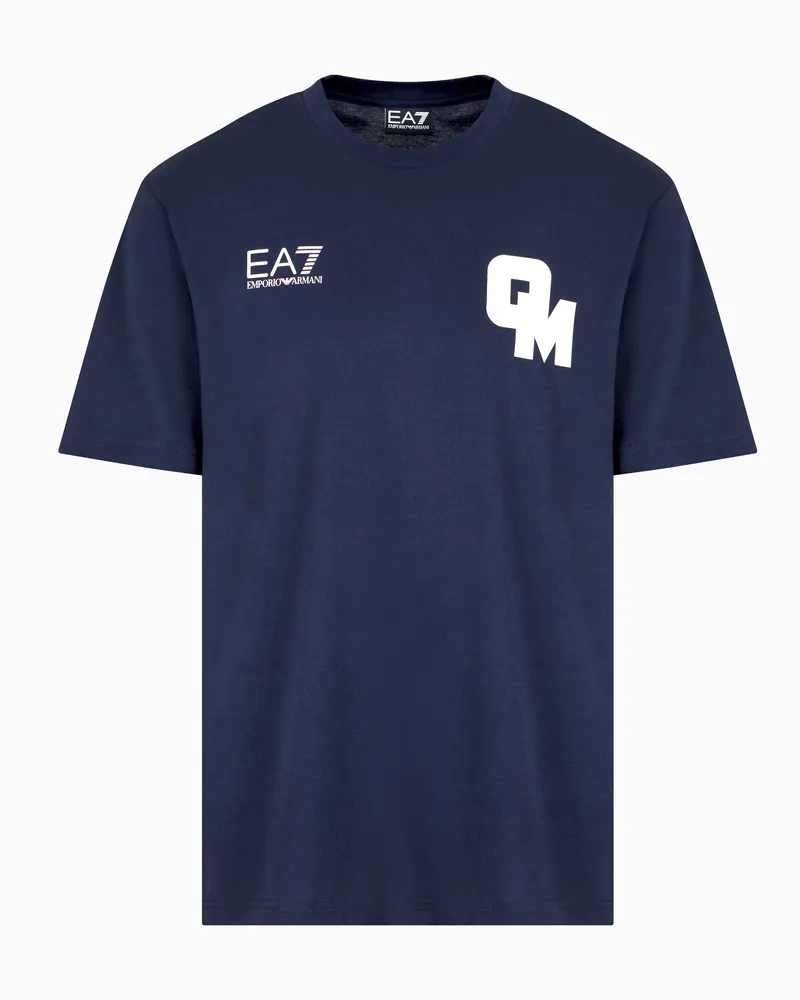 EA7 Olimpia Milano Baumwoll-T-Shirt mit Rundhalsausschnitt Marineblau