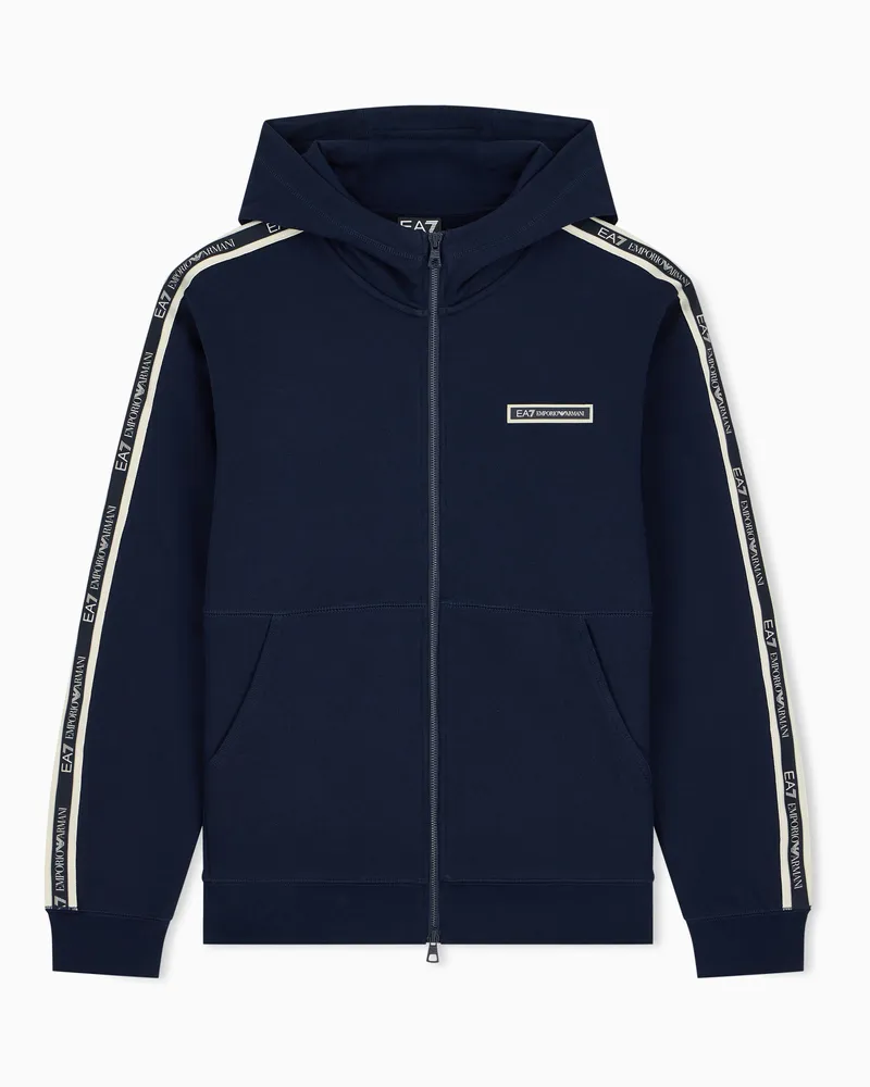 EA7 Kapuzenjacke Logo Series mit Reißverschluss und Logoband Marineblau