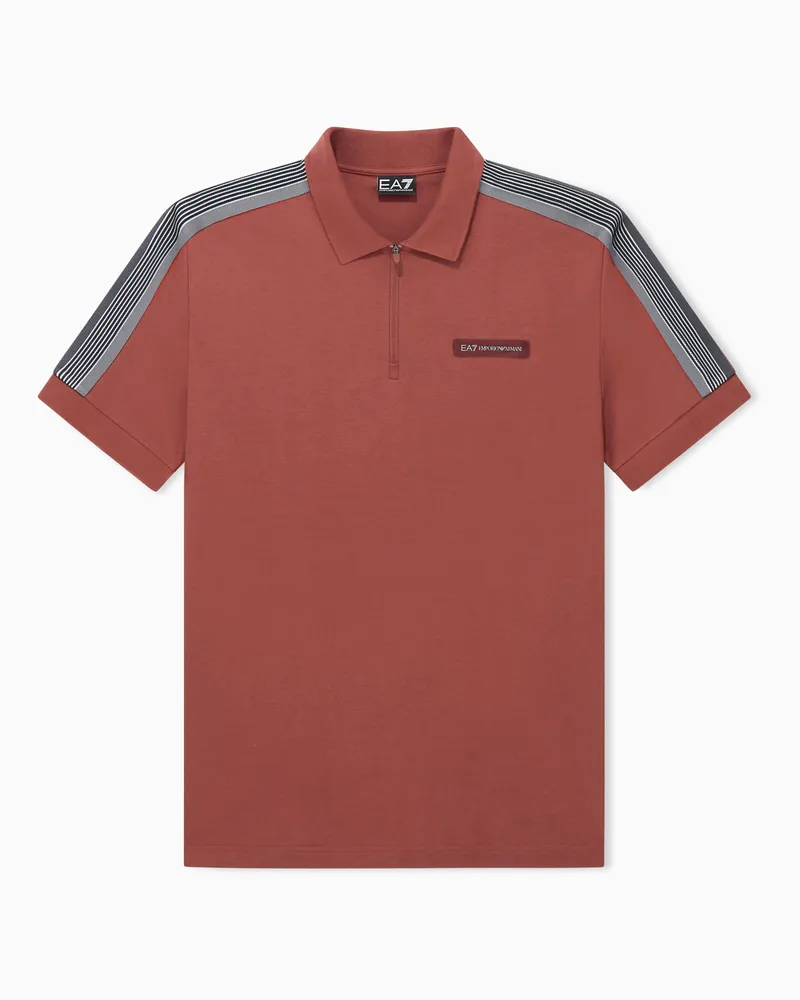 EA7 Poloshirt Logo Series aus Baumwolle mit Reißverschluss Burgunderrot