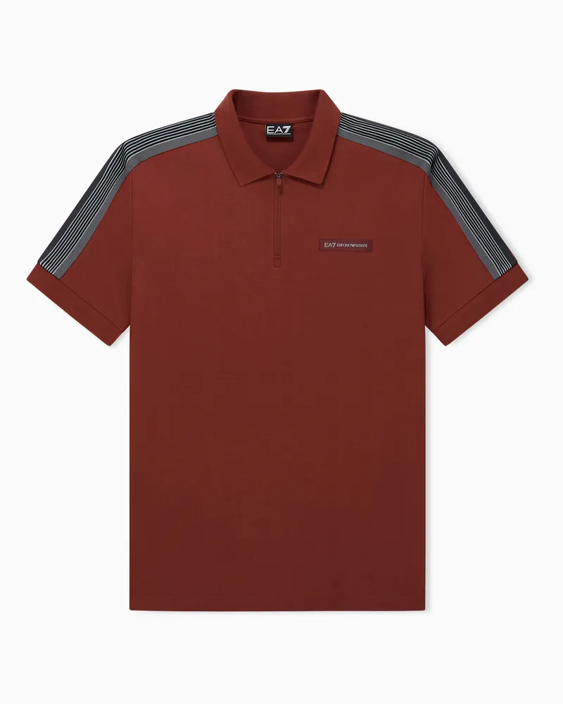 EA7 Poloshirt Logo Series aus Baumwolle mit Reißverschluss Burgunderrot
