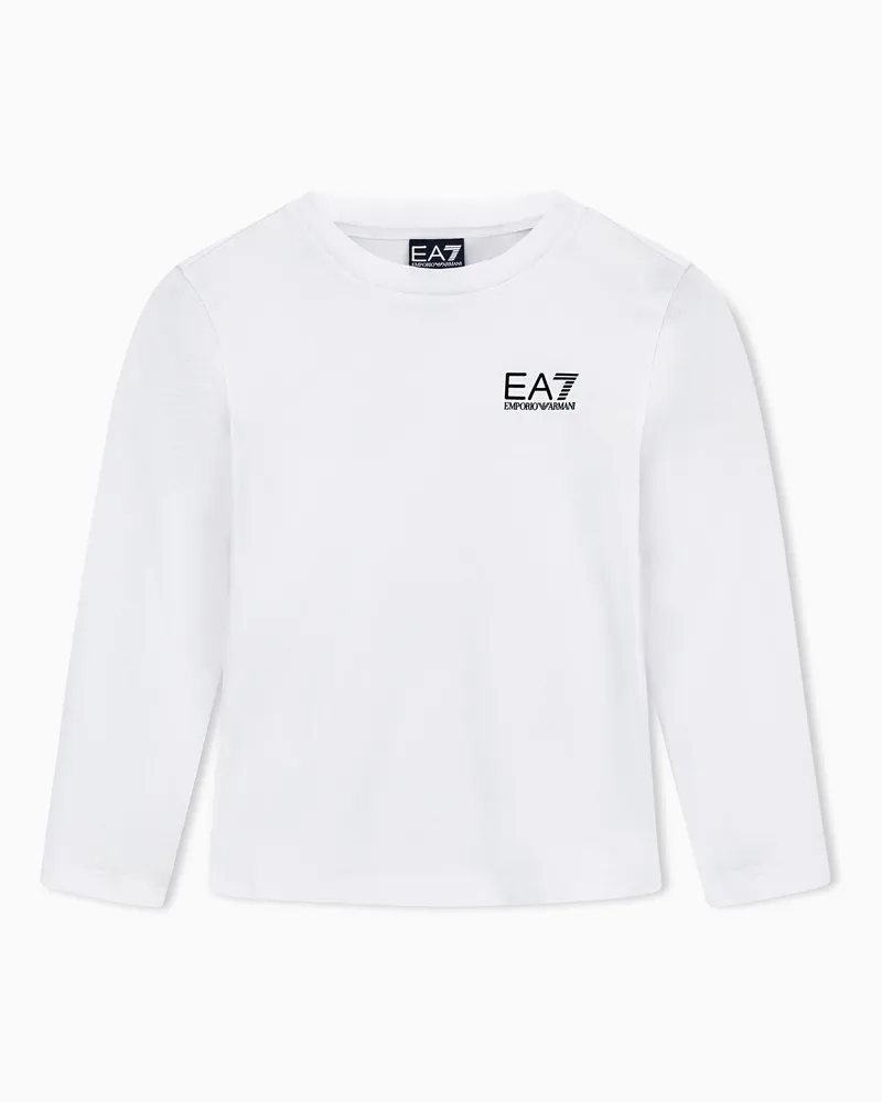 EA7 ASV Core Identity Boy Langarmshirt aus reiner Bio-Baumwolle Weiß