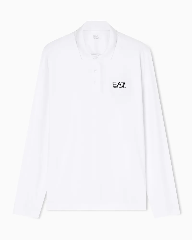 EA7 Core Identity Poloshirt mit langen Ärmeln aus Baumwollstretch Weiß