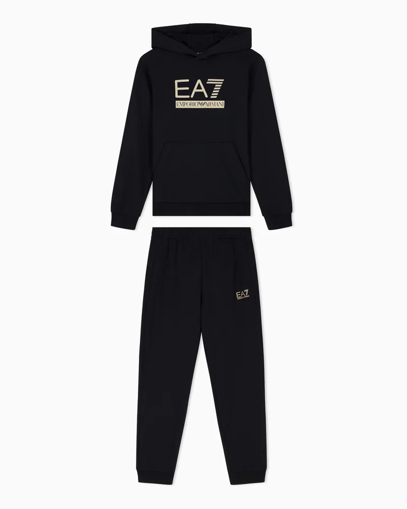 EA7 Trainingsanzug Visibility Boy mit Kapuze aus Baumwolle Schwarz