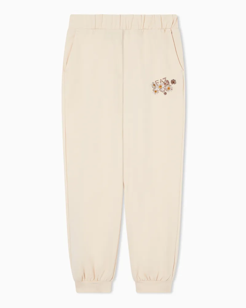 EA7 Graphic Series Girl Jogginghose aus Baumwollstretch Beige