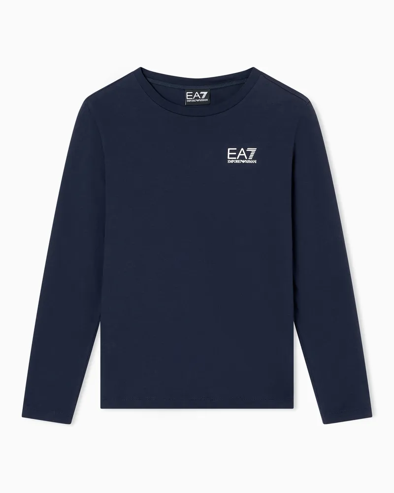 EA7 ASV Core Identity Boy Langarmshirt aus reiner Bio-Baumwolle Marineblau