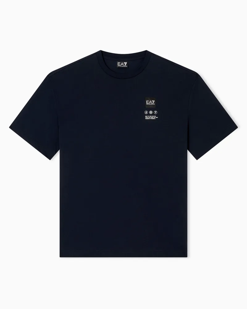 EA7 Logo-Series Jersey-T-Shirt mit Maxi-Print, gefertigt aus Baumwolle Marineblau
