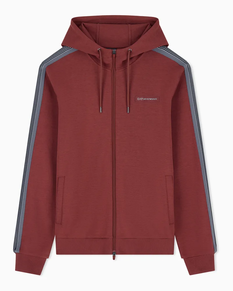EA7 Regular Fit Kapuzenjacke Logo Series aus Baumwolljersey Burgunderrot