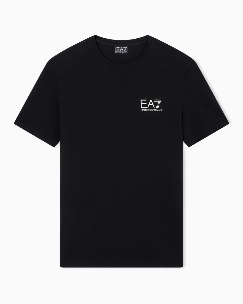 EA7 Kurzärmliges T-Shirt „Gold Label“ aus einer Viskose-Mischung Schwarz
