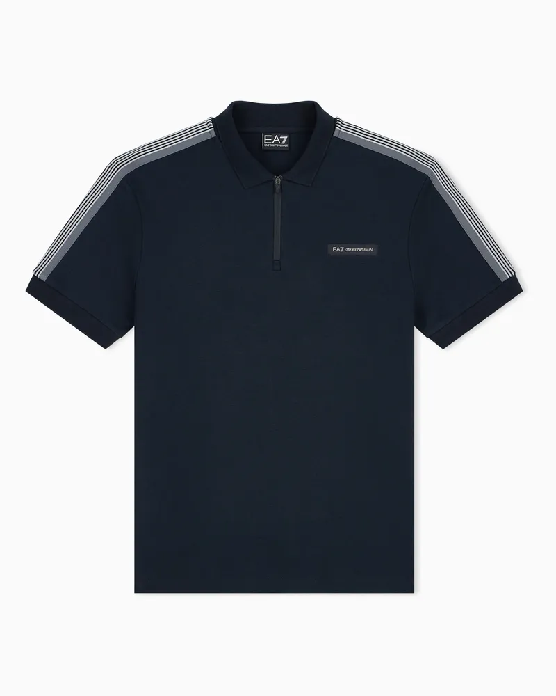 EA7 Poloshirt Logo Series aus Baumwolle mit Reißverschluss Schwarz