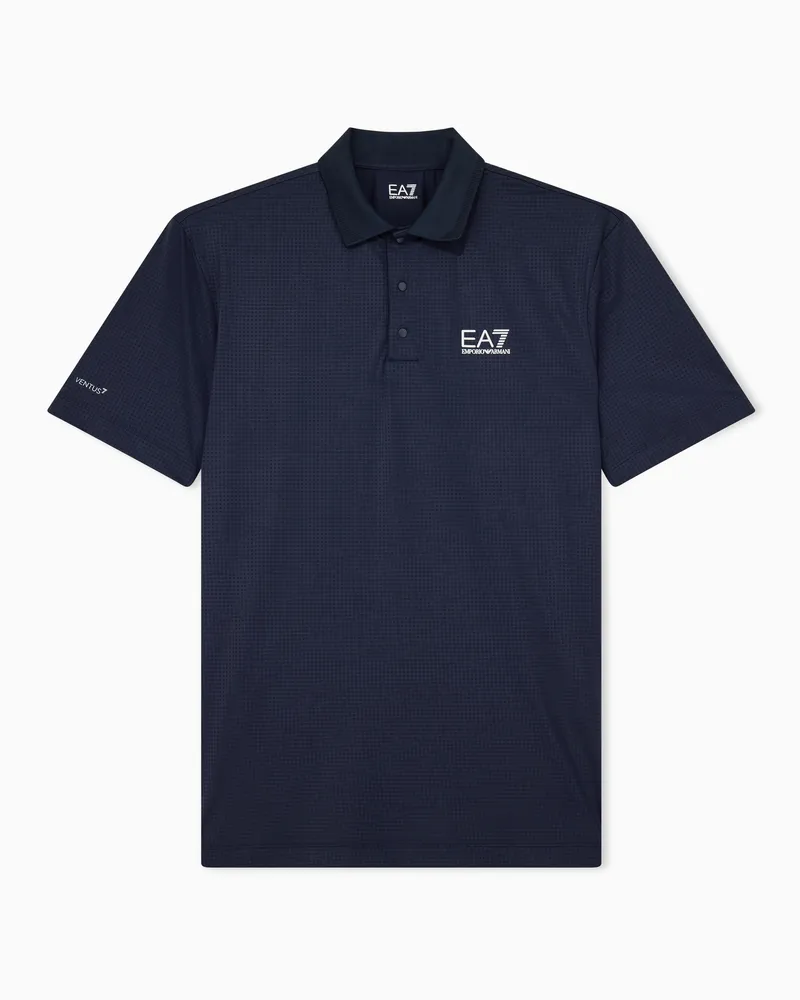 EA7 Poloshirt Golf Pro mit Knopfleiste und Strukturmuster Marineblau