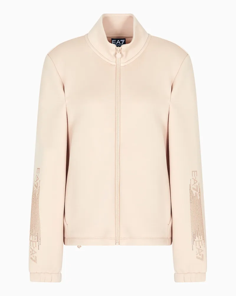 EA7 Logo Series Sweatshirt mit Reißverschluss aus Baumwollmischgewebe Beige