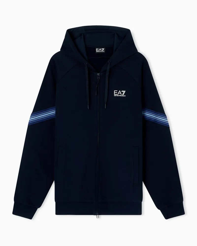 EA7 ASV 7 Lines Sweatshirt mit Kapuze aus Baumwollgemisch Marineblau