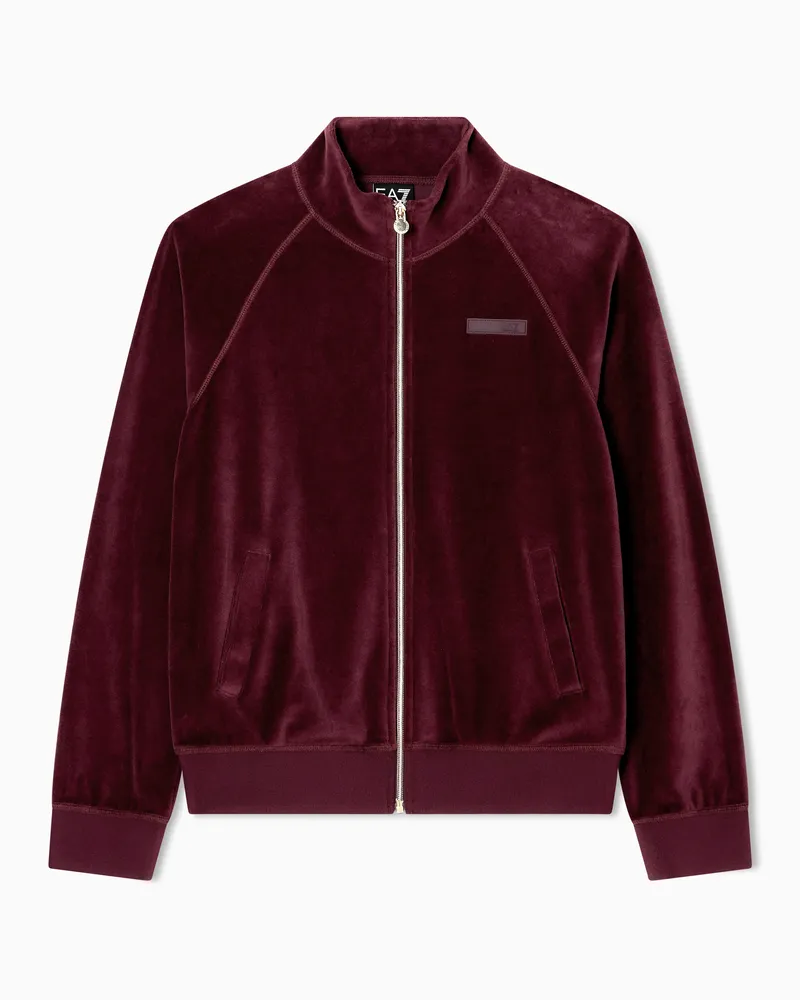EA7 Athletic Velour Sweatshirt mit Reißverschluss aus Stretch-Chenille Burgunderrot