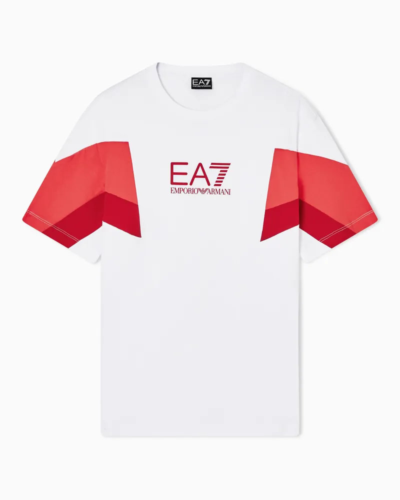 EA7 Summer Block T-Shirt mit Rundhalsausschnitt aus Baumwolljersey Weiß