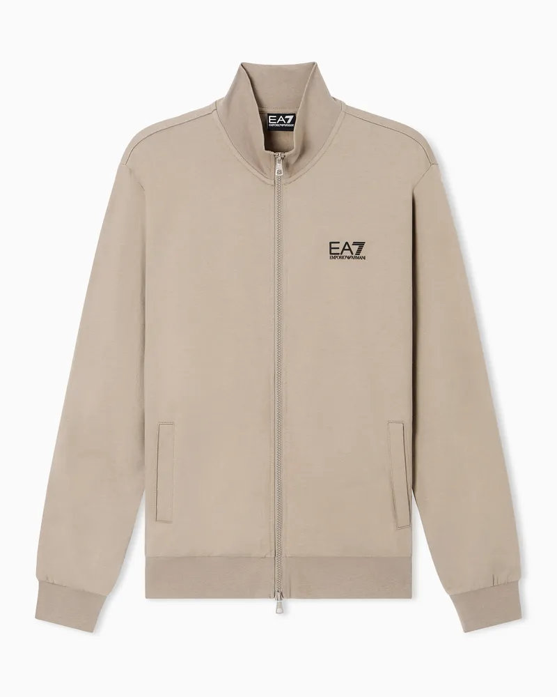 EA7 Core Identity Sweatshirt mit Reißverschluss aus Baumwolle Beige