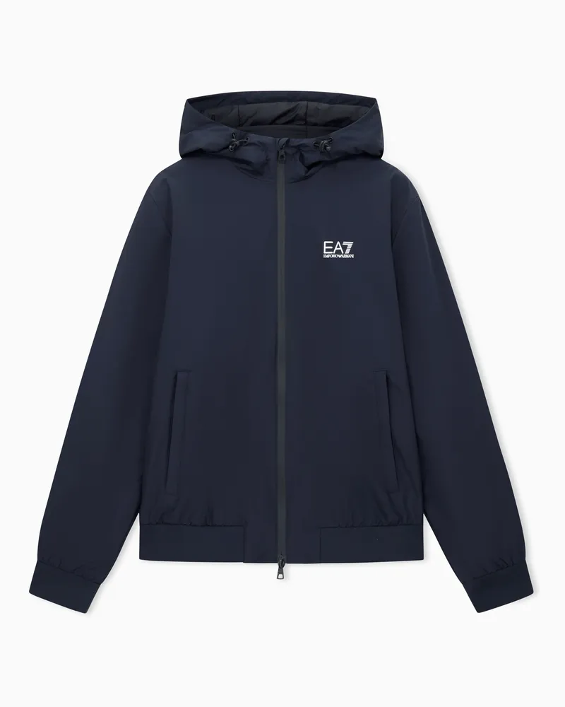 EA7 Core Identity Bomberjacke mit Kapuze aus Funktionsgewebe Blau
