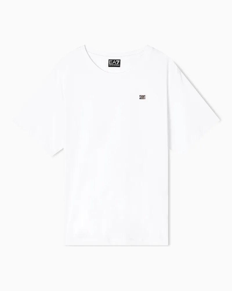 EA7 Kurzärmeliges Core Lady T-Shirt aus Baumwollstretch-Jersey Weiß