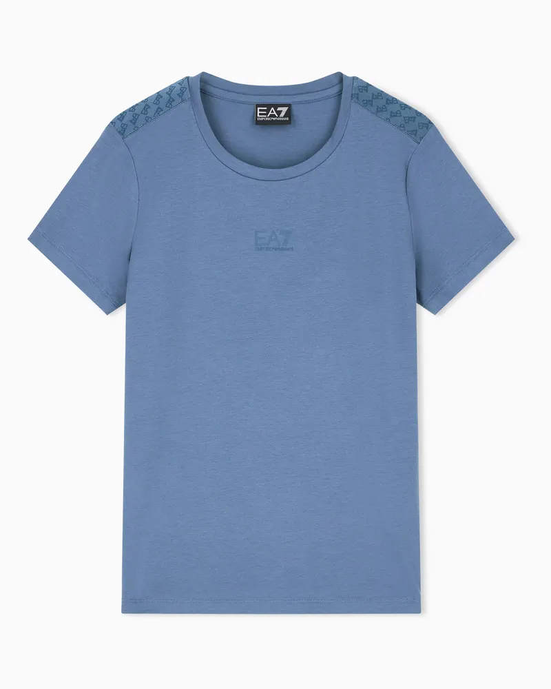 EA7 Schmal geschnittenes T-Shirt Logo Series aus Baumwolljersey Hellblau