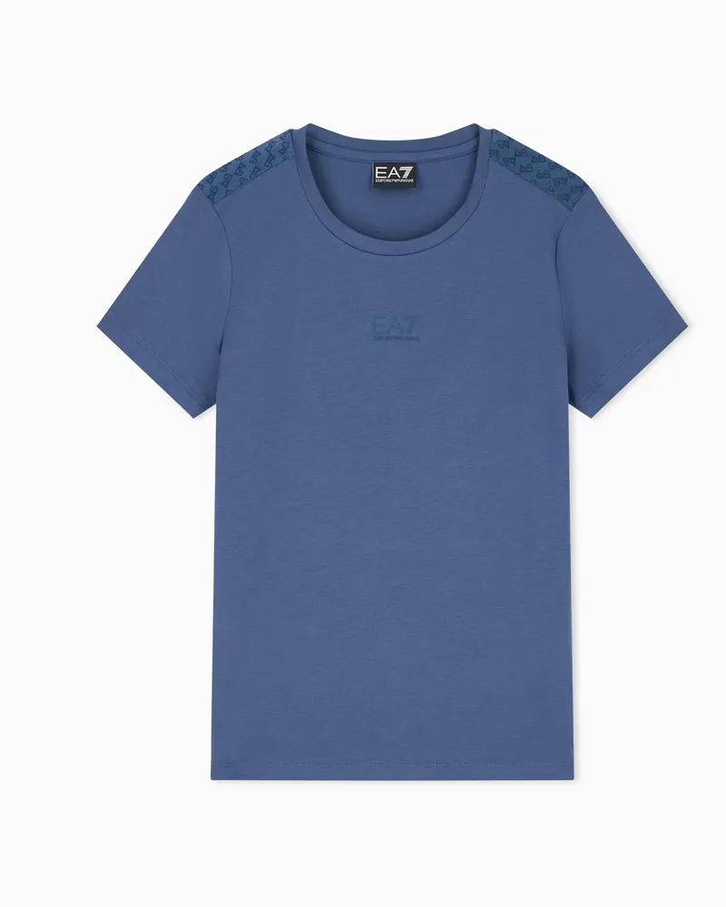 EA7 Schmal geschnittenes T-Shirt Logo Series aus Baumwolljersey Hellblau