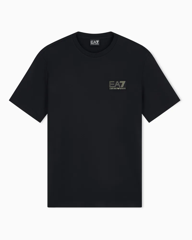 EA7 Oversize-T-Shirt Premium Label aus Viskose mit Logopatch Schwarz