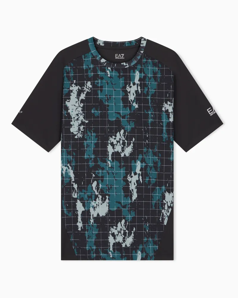 EA7 Slim Fit T-Shirt Ventus 7 aus Jersey mit Allover-Grafik Schwarz