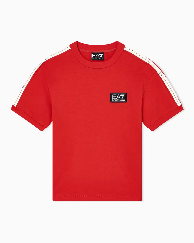 EA7 Logo Series Boy T-Shirt mit Rundhalsausschnitt aus reiner Baumwolle Rot