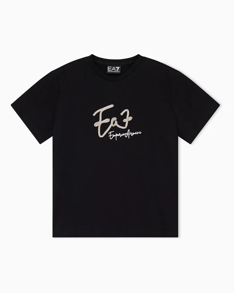 EA7 T-Shirt Logo Series Girl aus Baumwolljersey mit Stickerei Schwarz
