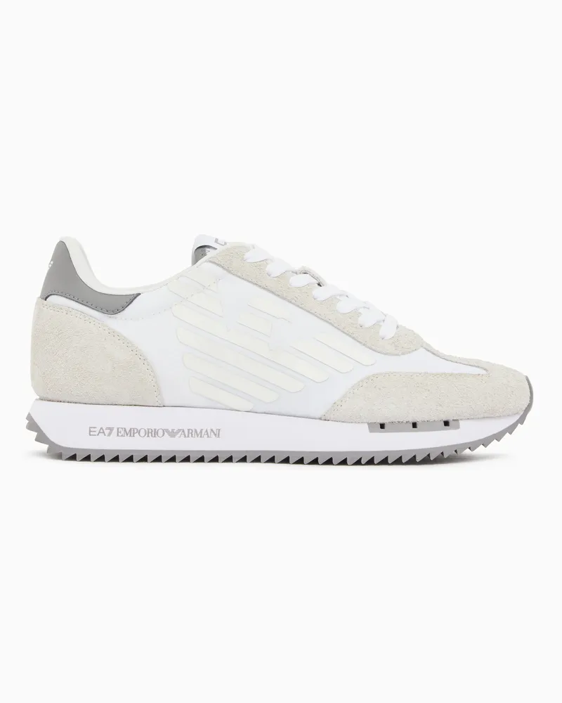 EA7 Sneaker Black White aus Nylon und Wildleder geriffelte Sohle Weiß