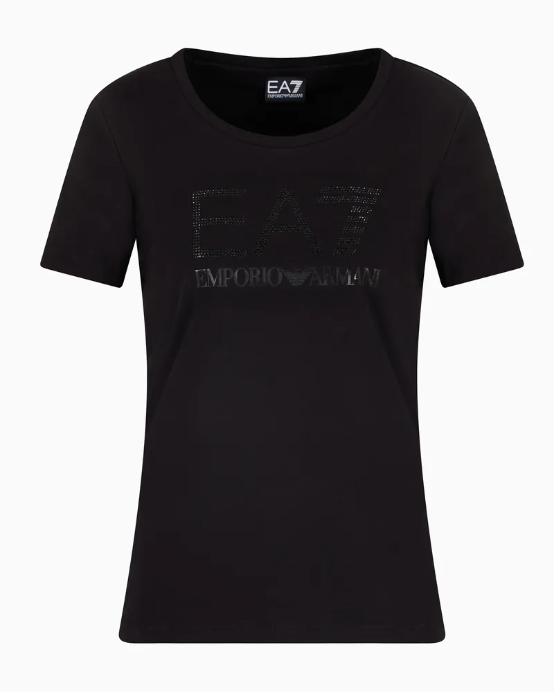EA7 Logo Series T-Shirt aus Baumwollstretch-Jersey Schwarz