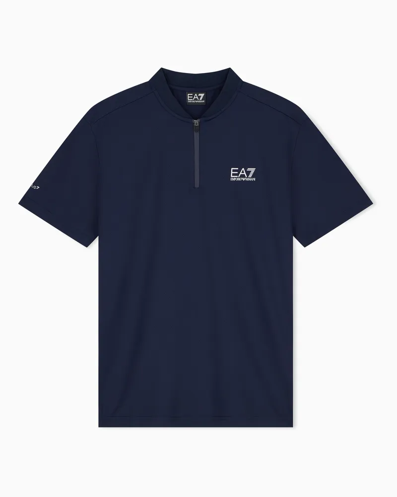 EA7 Kurzarmshirt Tennis Pro mit Stehkragen und Reißverschluss Marineblau