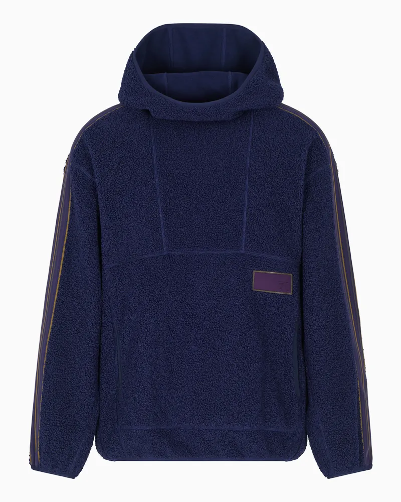 EA7 Unisex Sweatshirt mit Kapuze des 7.0-Sortiments, gefertigt aus Stoff in Teddy-Optik Blau