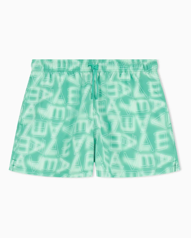 EA7 ASV Graphic Series Bade-Boxershorts mit Logoprint Grün