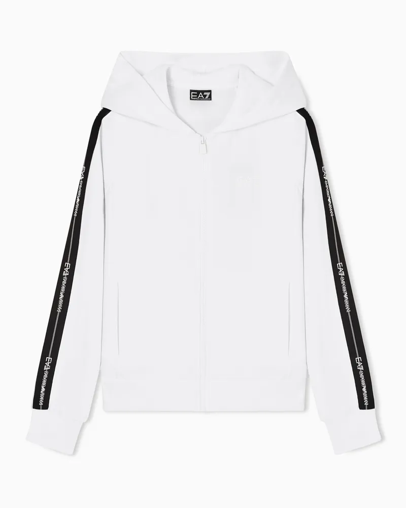 EA7 Logo Series Sweatshirt aus Baumwolljersey mit Kapuze und Reißverschluss Weiß