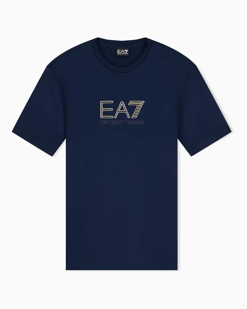 EA7 T-Shirt Premium Label im Regular Fit aus Viskosejersey Marineblau