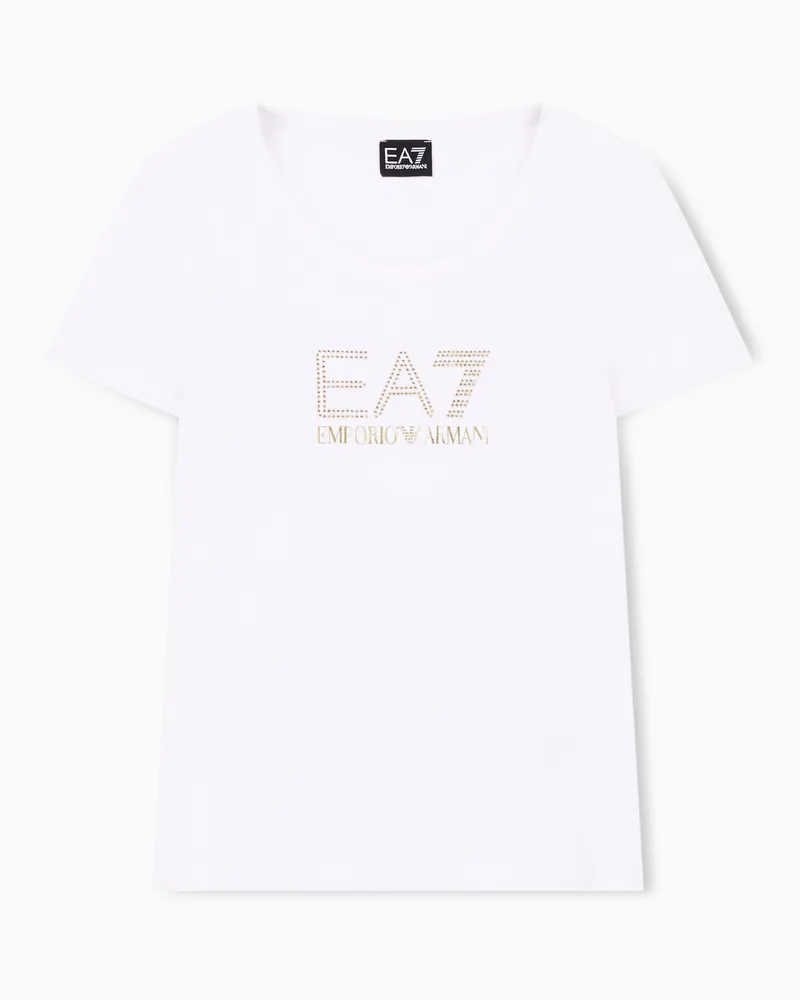 EA7 Evolution T-Shirt mit Maxi-Logo, gefertigt aus einer elastischen Mischung aus Baumwolle und Modal Weiß
