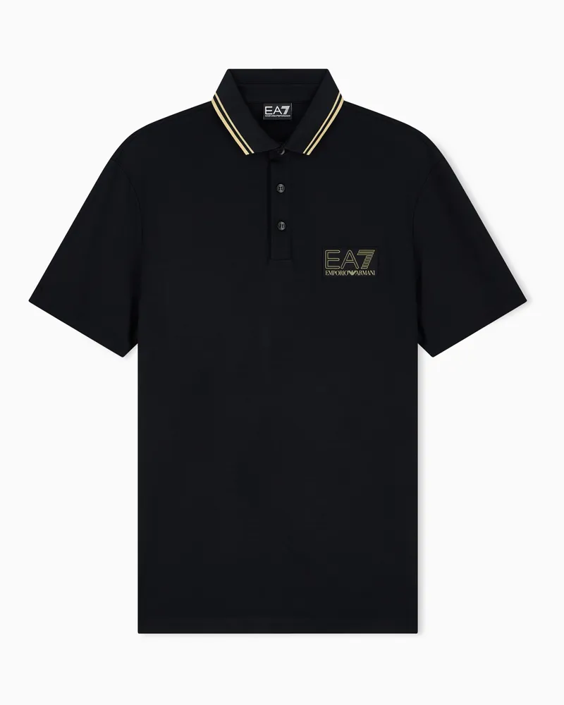 EA7 Poloshirt Premium Label aus Viskosejersey im Regular Fit Schwarz