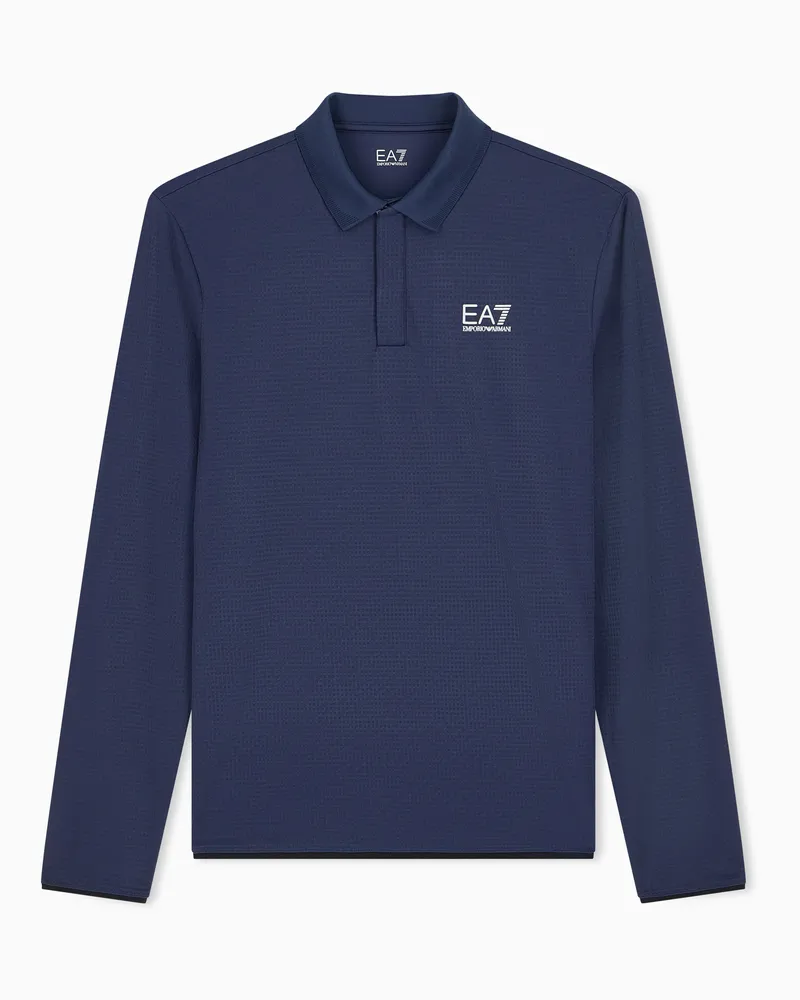 EA7 Langarm-Poloshirt Golf Pro mit strukturiertem Muster Marineblau