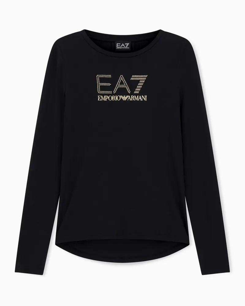 EA7 Evolution Langarmshirt aus elastischer Baumwolle mit Modal Schwarz