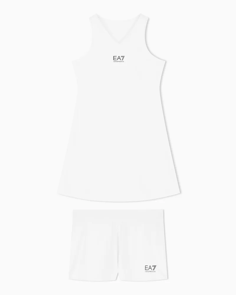 EA7 Tennis Pro Kleid aus VENTUS7-Funktionsgewebe Weiß