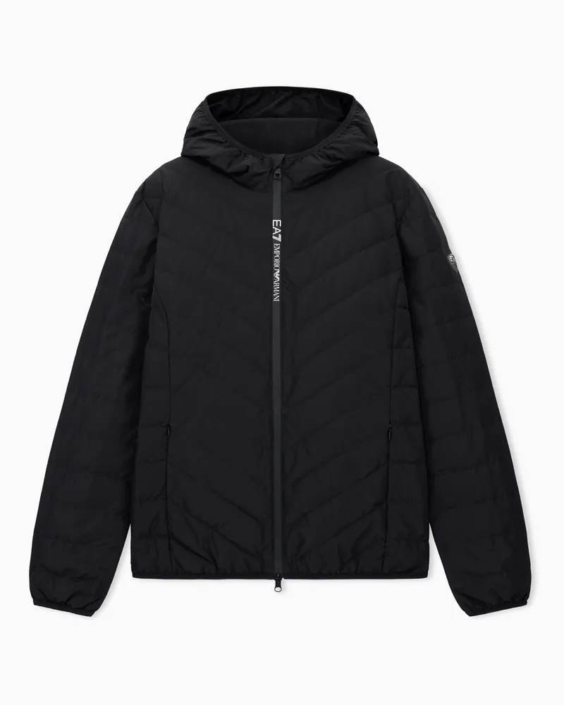 EA7 Premium Shield packbare Daunenjacke mit Kapuze Schwarz