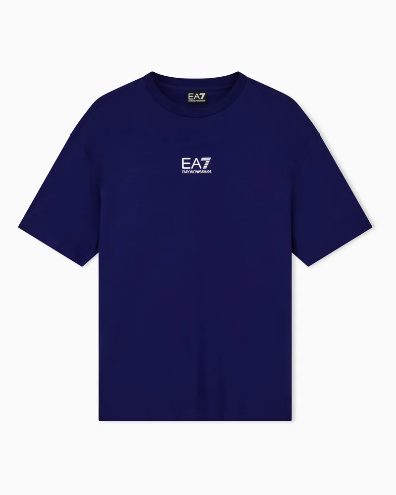 EA7 Graphic Series T-Shirt aus Baumwolljersey Blau