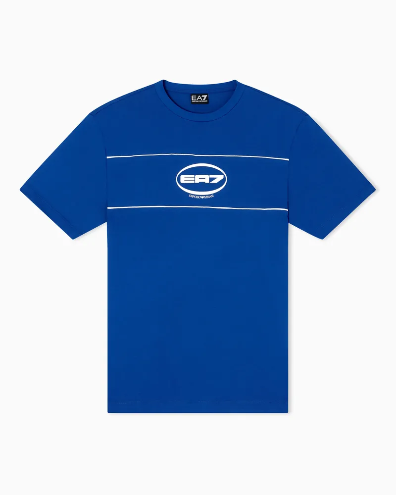 EA7 Logo Series T-Shirt mit Rundhalsausschnitt aus einer Baumwolljersey-Mischung Blau