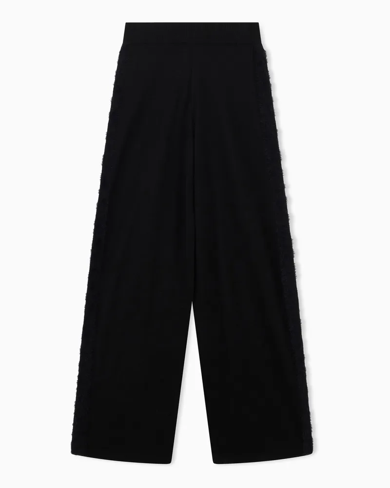 EA7 Jacquard-Strickhose aus Schurwollmischung mit weitem Bein Schwarz