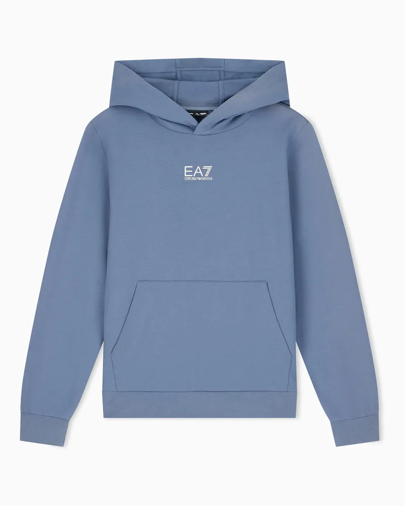 EA7 Core Identity Boy Sweatshirt aus Baumwolle mit Kapuze Hellblau