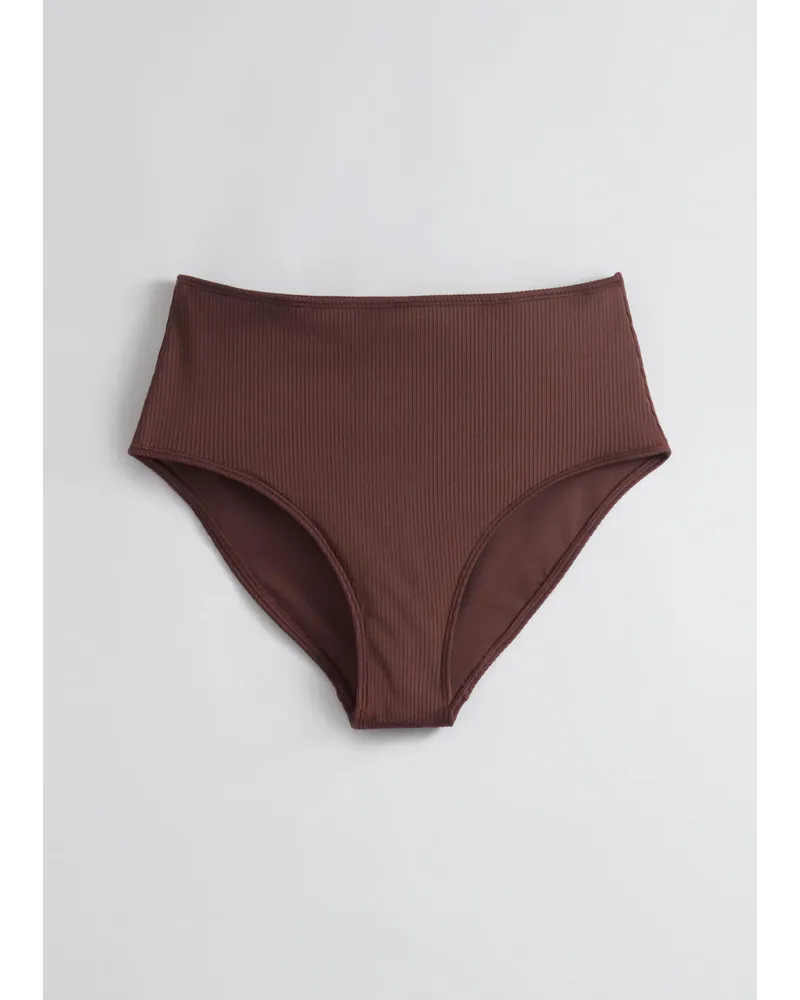 & Other Stories Gerippte Bikinihose mit Hohem Bund - Braun Braun