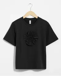 & Other Stories T-Shirt mit Blumenapplikation - Schwarz Schwarz